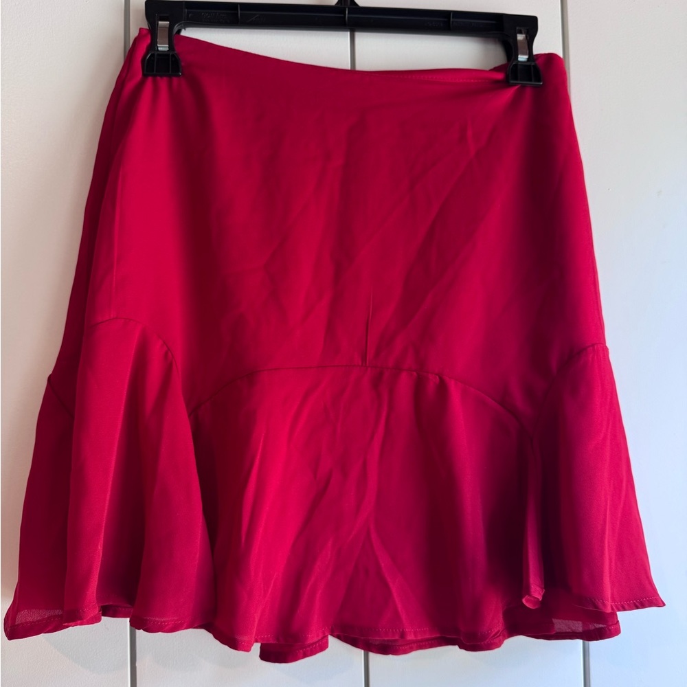 Red Ruffled Fit and Flare Mini Skirt